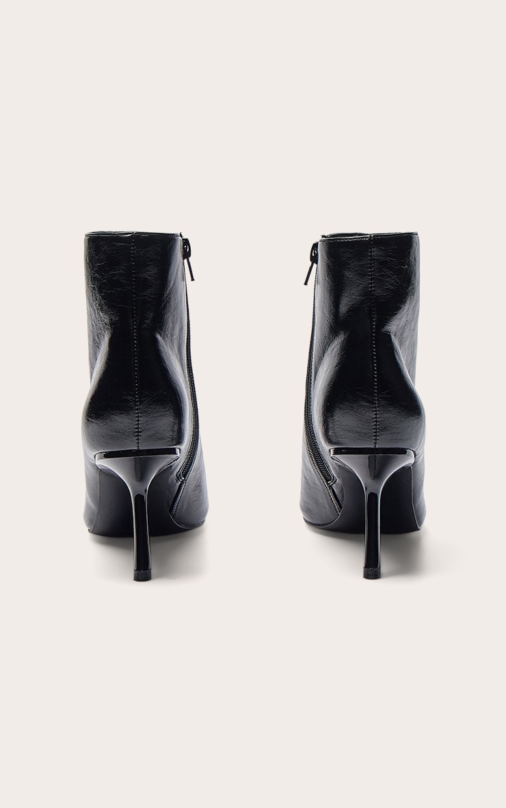 Black Crinkle PU Point Toe Stiletto Ankle Boots image 4