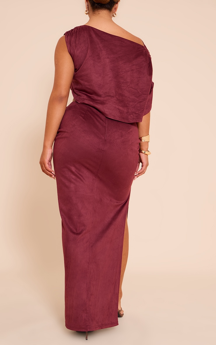Shape Wine Faux Suede Ruched Side Split Maxi Skirt image 3