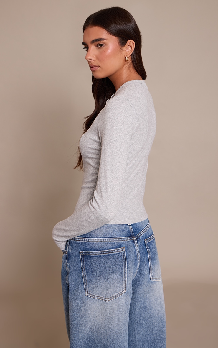 Grey Marl Soft Rib Button Down Long Sleeve Top image 2