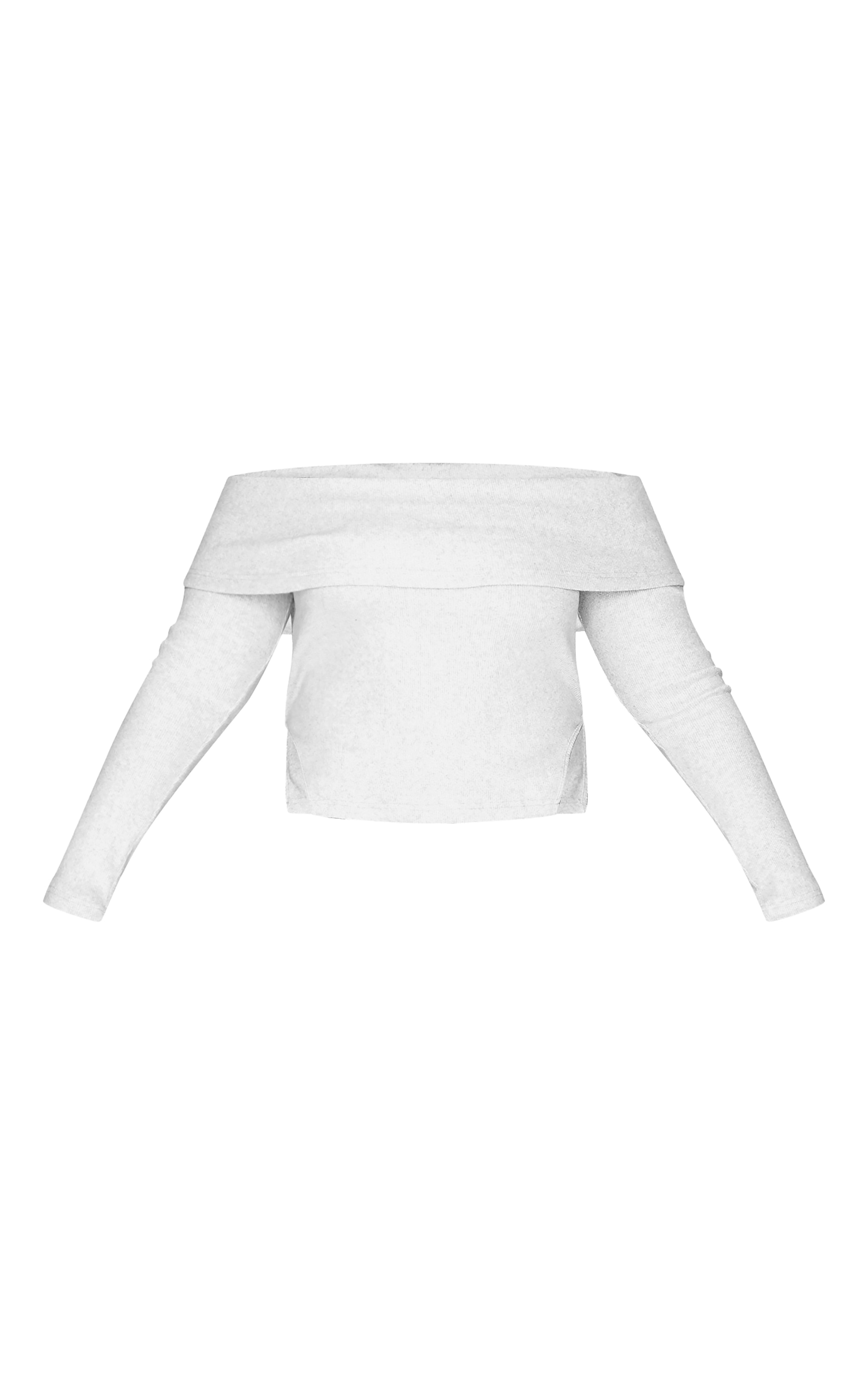 Plus Grey Brushed Rib Fold Over Detail Long Sleeve Top image 5