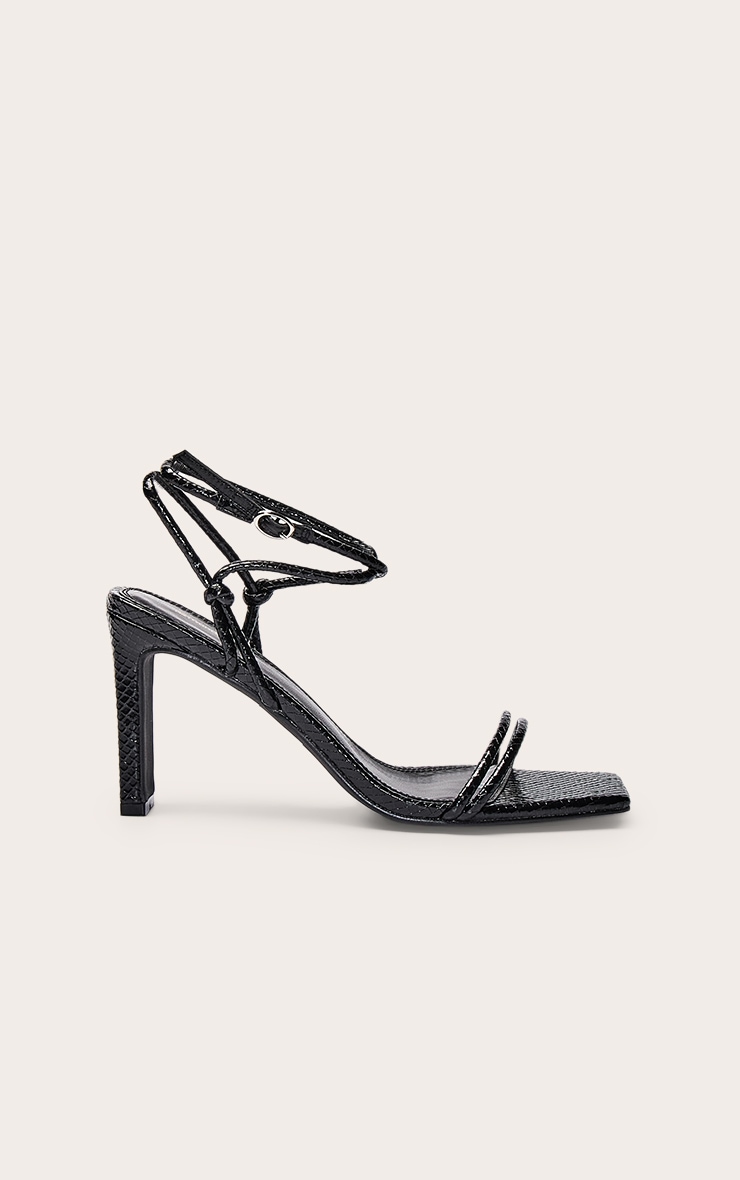 Black Snake Tube Strap Square Toe Slim Block Heeled Sandals image 2