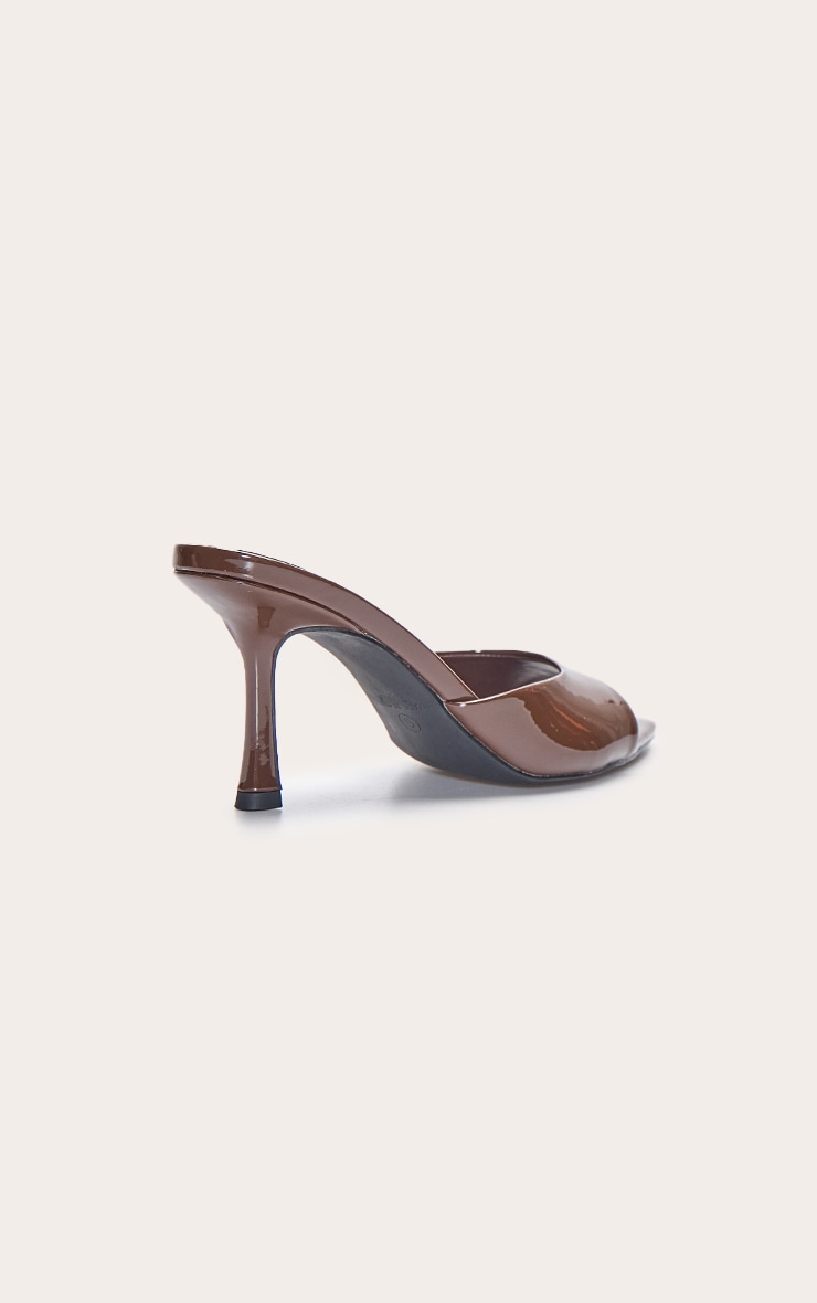 Chocolate Patent Point Toe Heeled Mules image 4