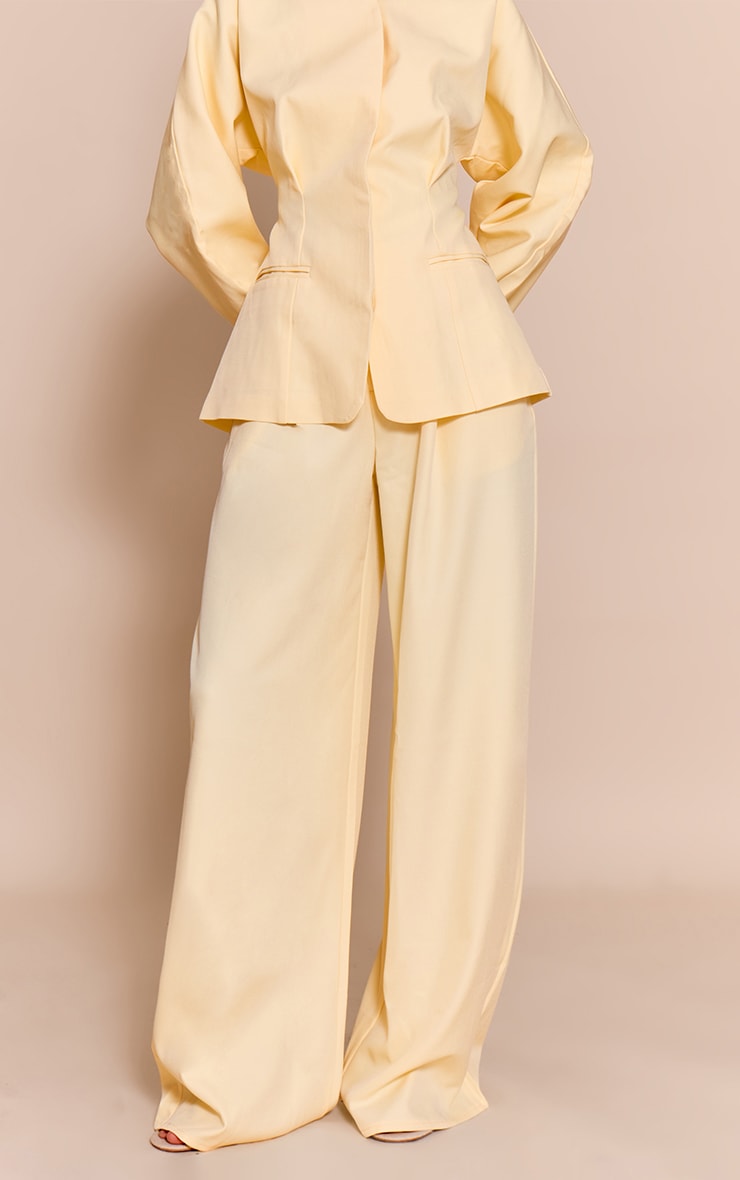  Butter Cream Premium Woven Tailored Wide Leg Pleated Front Pants image 2