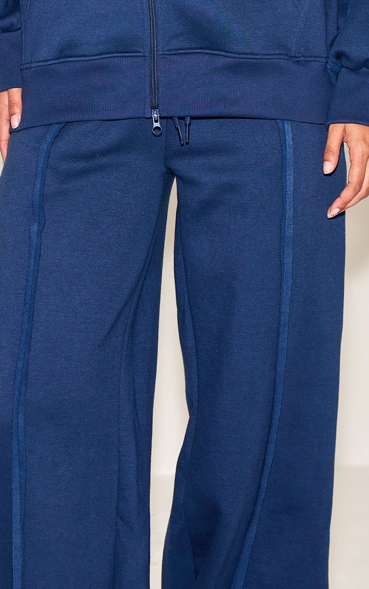 Navy Oversized Wide Leg Seam Detail Track Pants image 4