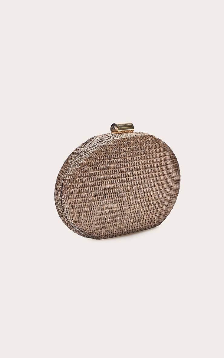 Chocolate Oval Raffia Structured Clutch image 4