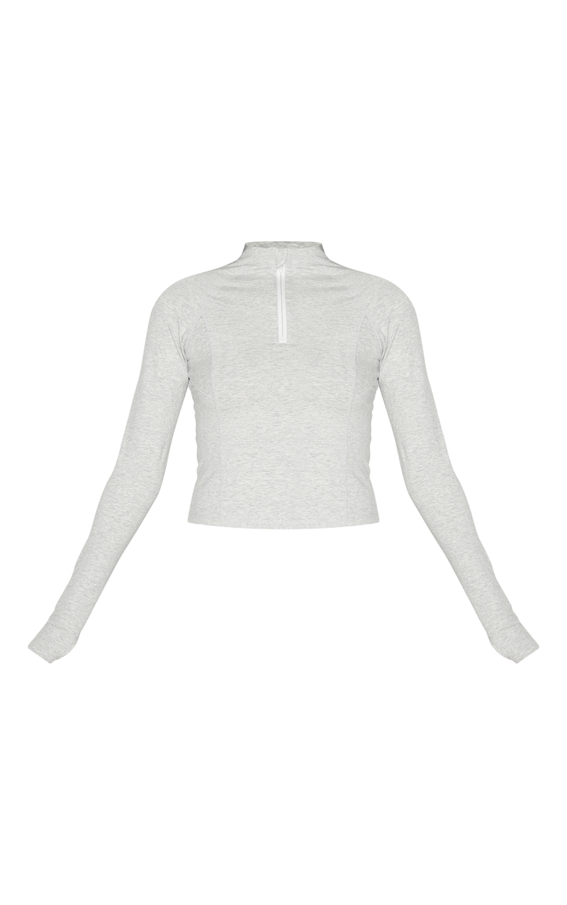 Ash Grey Sculpt Quarter Zip Gym Top | Athleisure | PrettyLittleThing USA