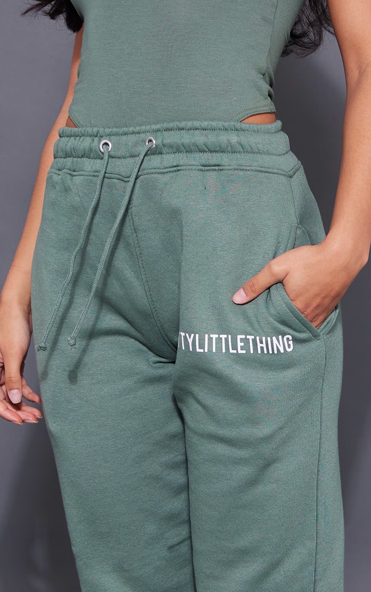 PRETTYLITTLETHING Sea Green Logo High Waisted Cuffed Track Pant image 4