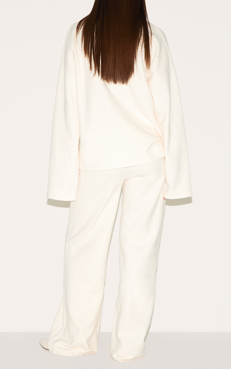 Cream Heavy Brushed Rib Slouchy Wide Leg Pant image 3