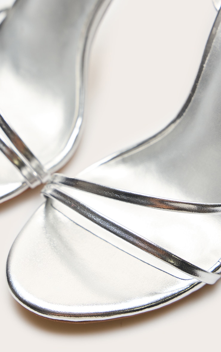 Silver Pu Round Toe Asymmetric High Stiletto Heeled Sandals image 5
