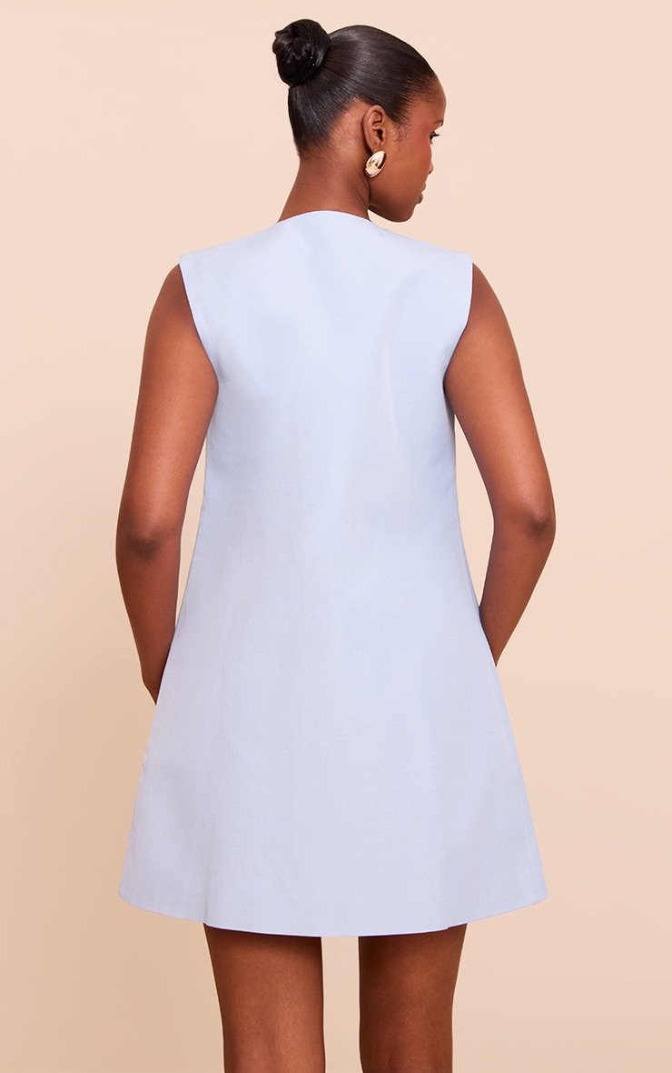 Light Blue Tailored Woven Button Down A Line Mini Dress image 2