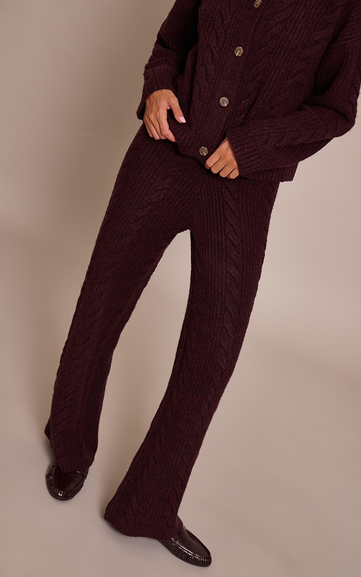 Pantalon en maille tricot torsadée prune chocolat image 2