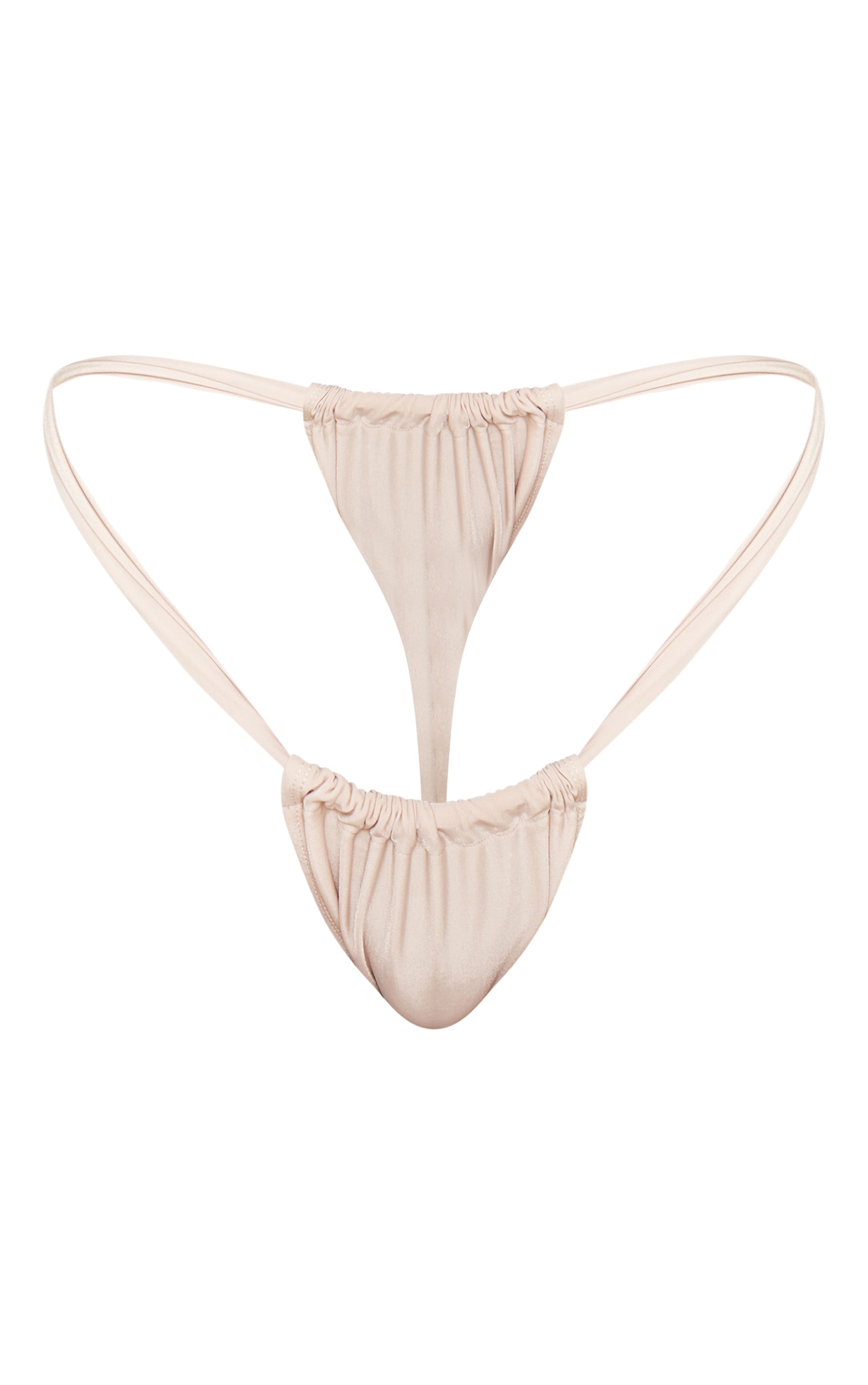 Beige Ruched Tanga Bikini Bottoms image 5