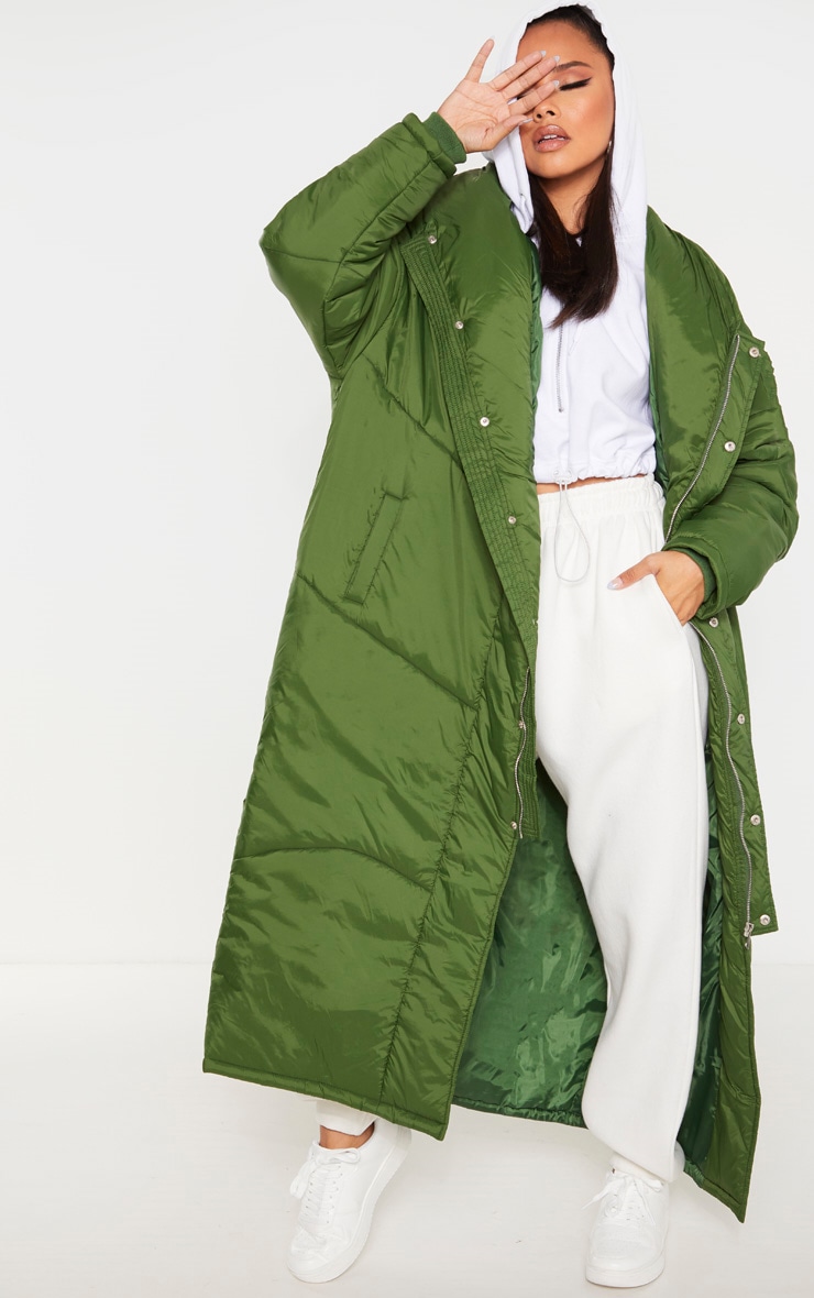 Doudoune mi-longue kaki oversize