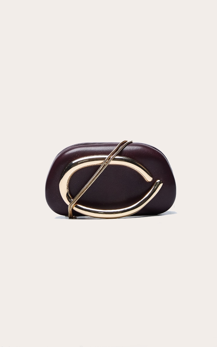Plum PU Oval Handle Hard Clutch Bag image 3
