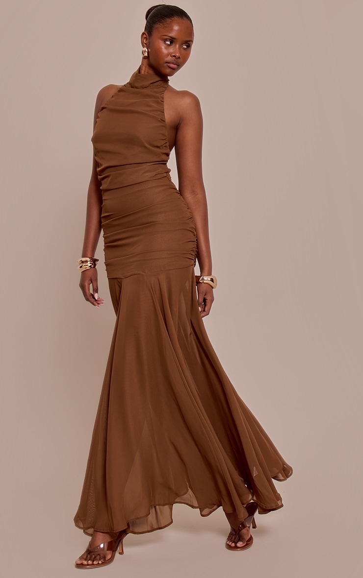 Chocolate Chiffon High Neck Maxi Dress image 3