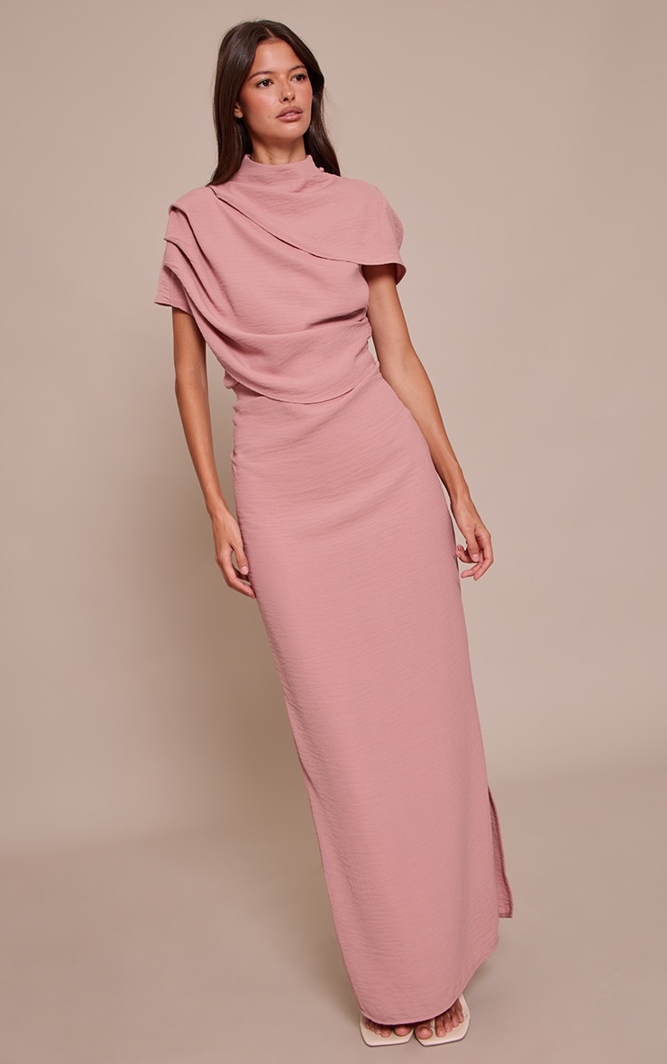 Blush Textured High Neck Pleated Maxi Dress image 1