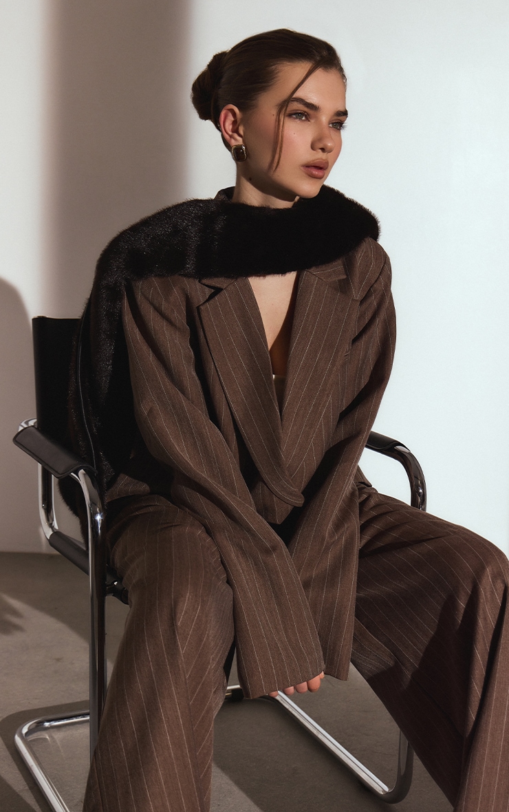 Chocolate Brown Pinstripe Boxy Blazer image 1