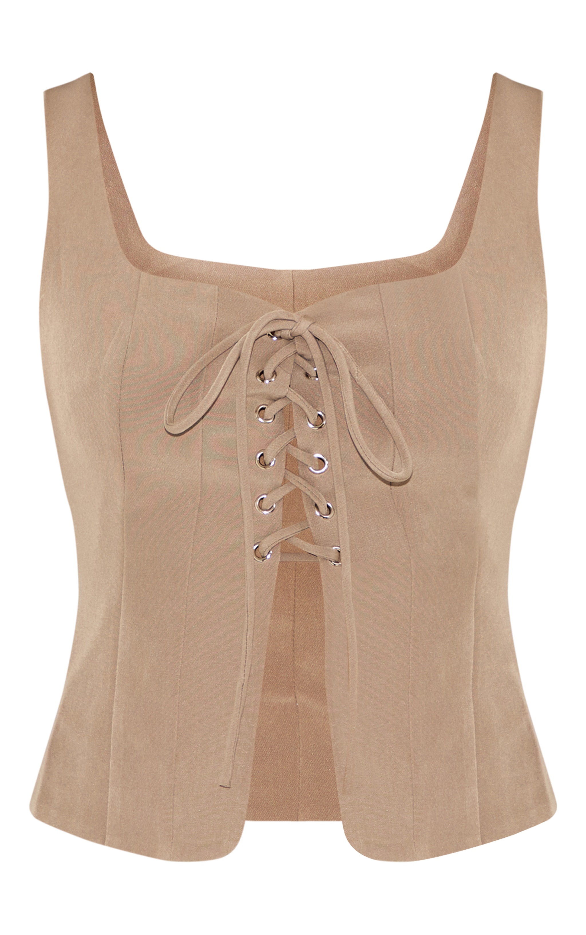 Petite Khaki Woven Lace Up Corset image 5