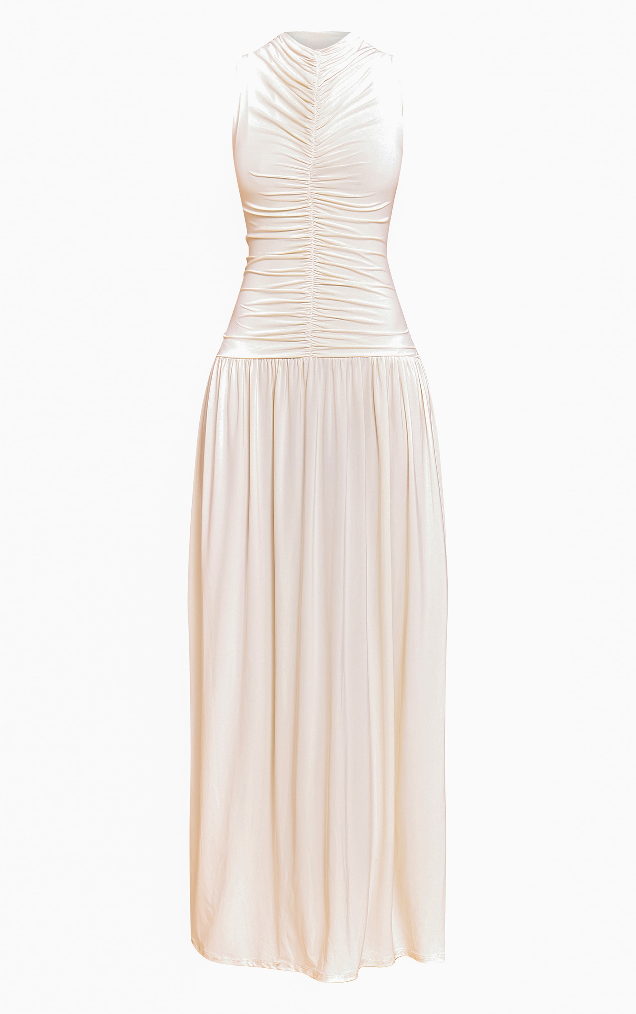 Cream Double Layer Soft Touch Drop Waist Ruched Maxi Dress image 5