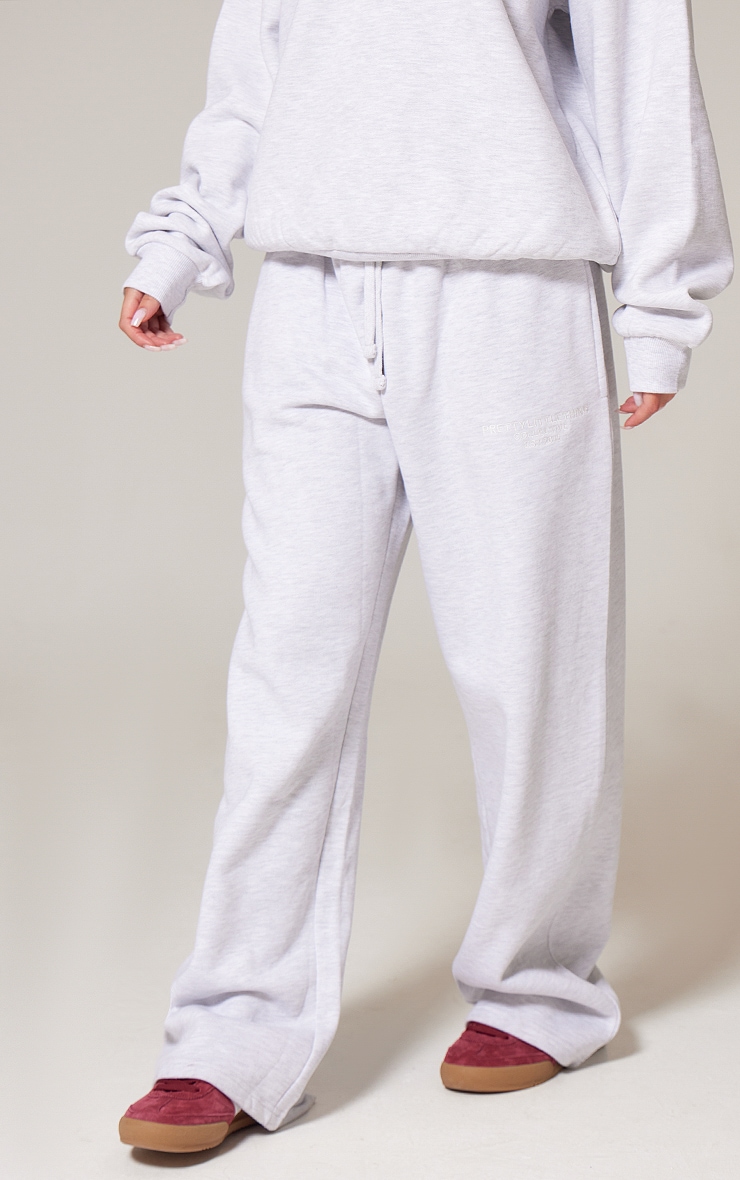 PRETTYLITTLETHING Ash Grey Premium Embroidered Oversized Wide Leg Sweatpants image 2