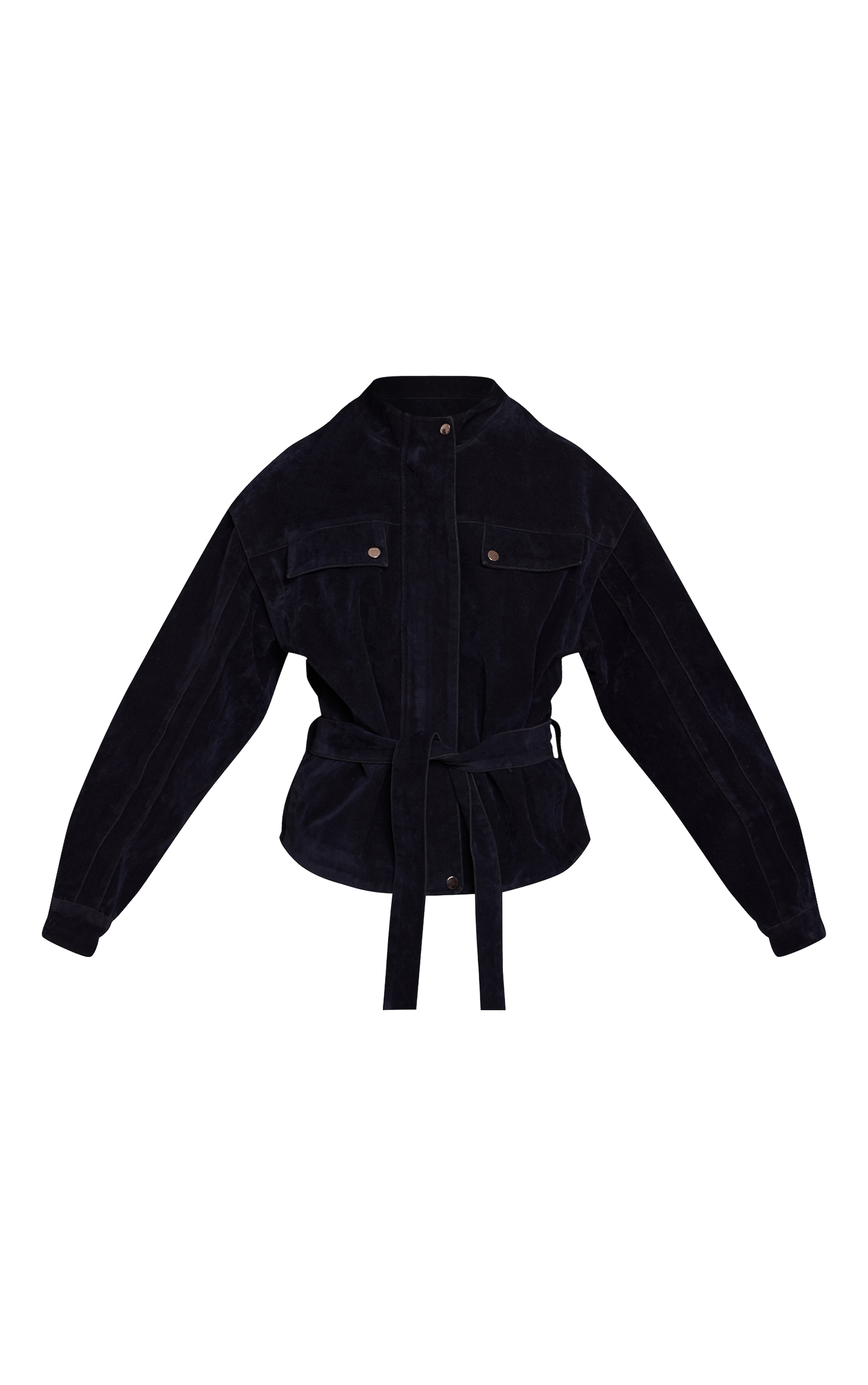 Navy Faux Suede Belted Drop Waist Jacket image 5