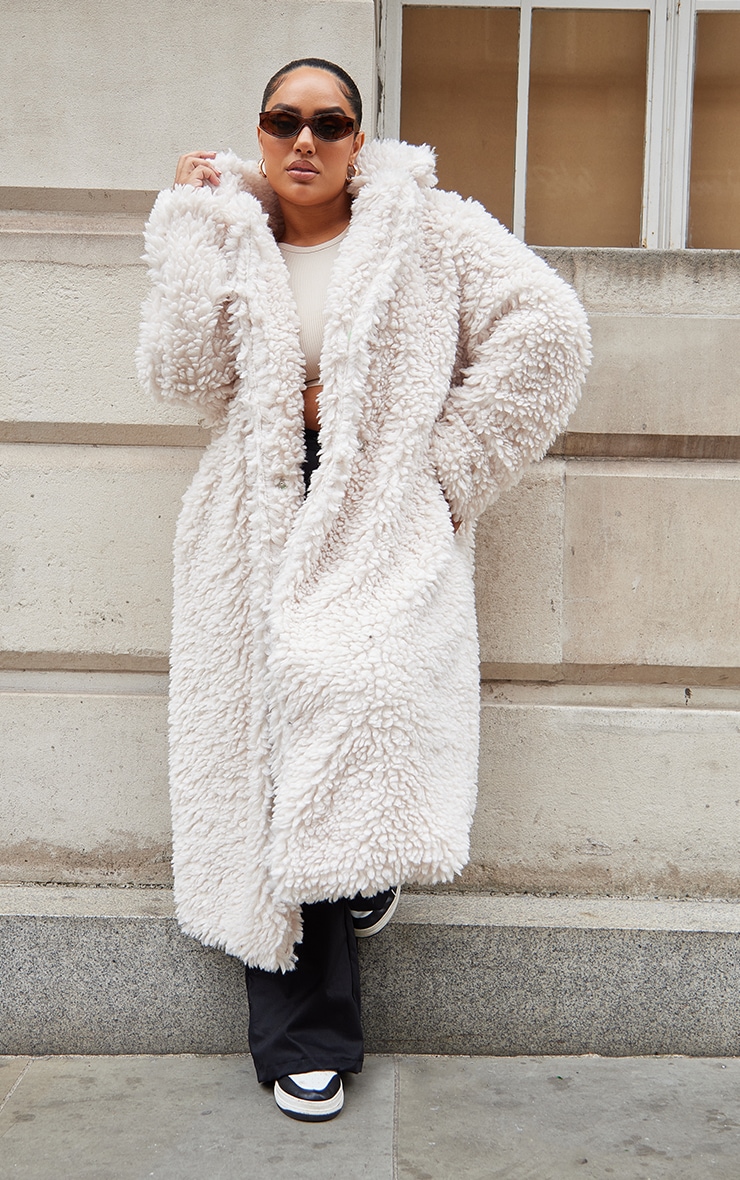 Plus Cream Soft Touch Longline Borg Coat image 3