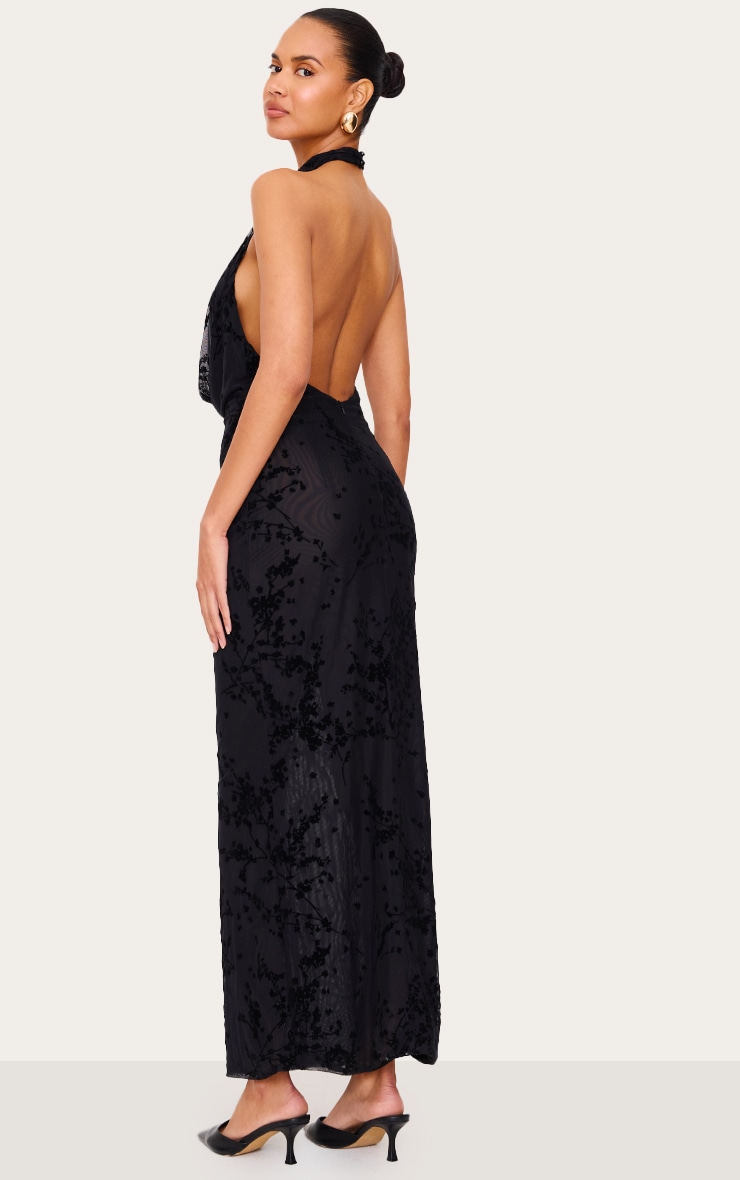 Black Devore Cowl Neck Maxi Dress image 2