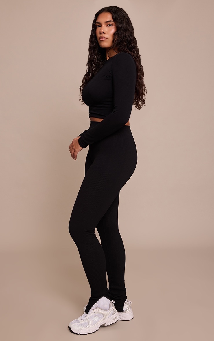 Shape Black Contour Ribbed Split Hem Leggings image 2