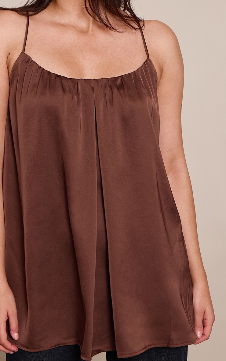 Chocolate Satin Strappy Flowy Longline Cami Top image 4
