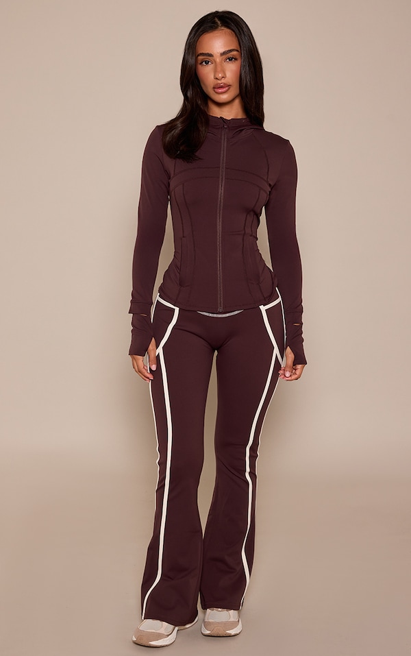 Petite PLT Chocolate Sculpt Contrast Piping Pocket Detail Yoga Flares