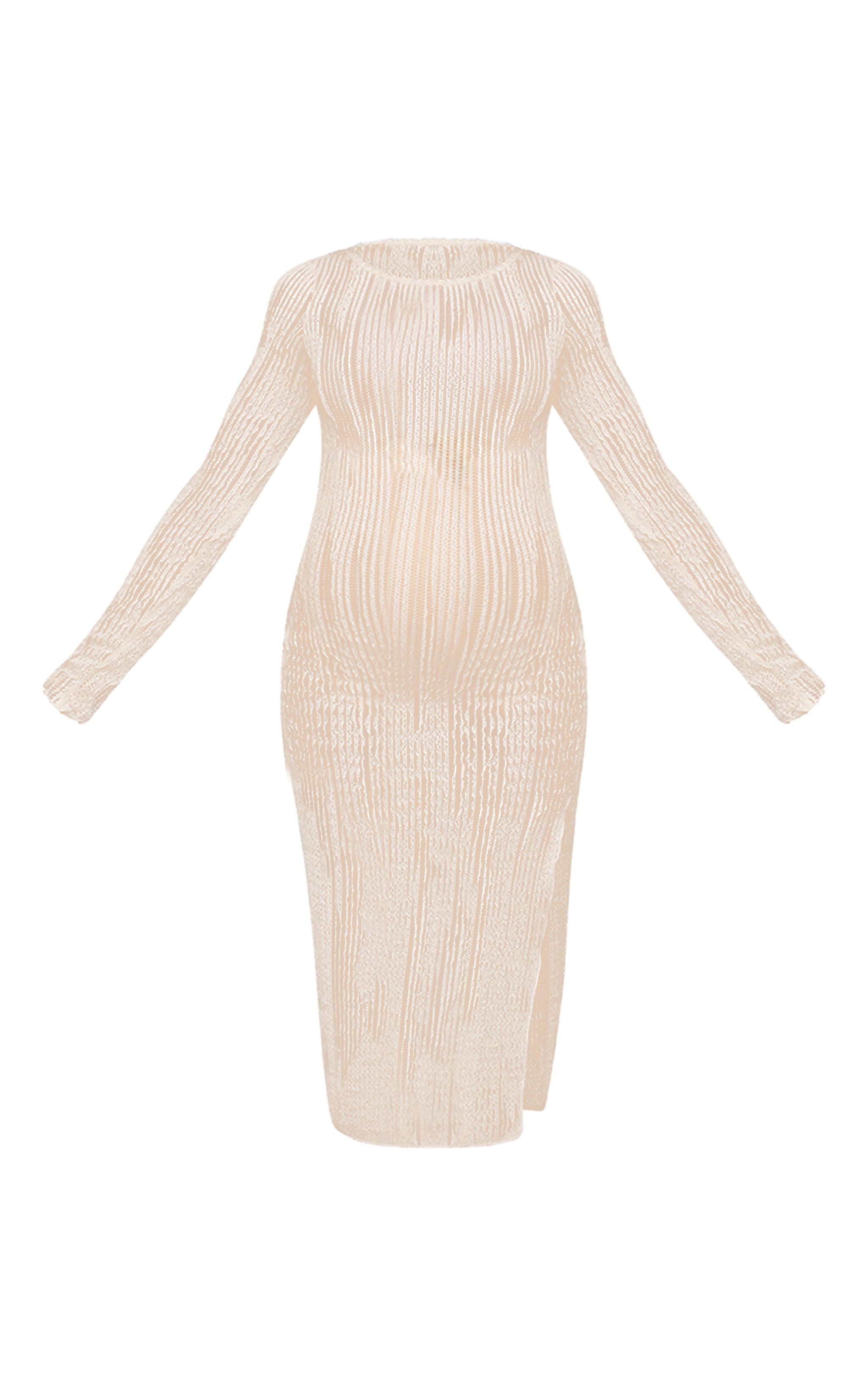 Maternity Cream Textured Midi Dress With Side Split image 5