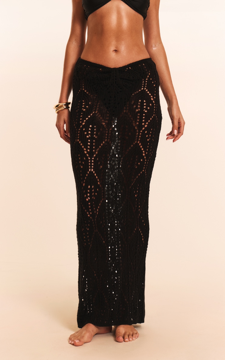 Black Crochet Knot Detail Maxi Beach Skirt image 2