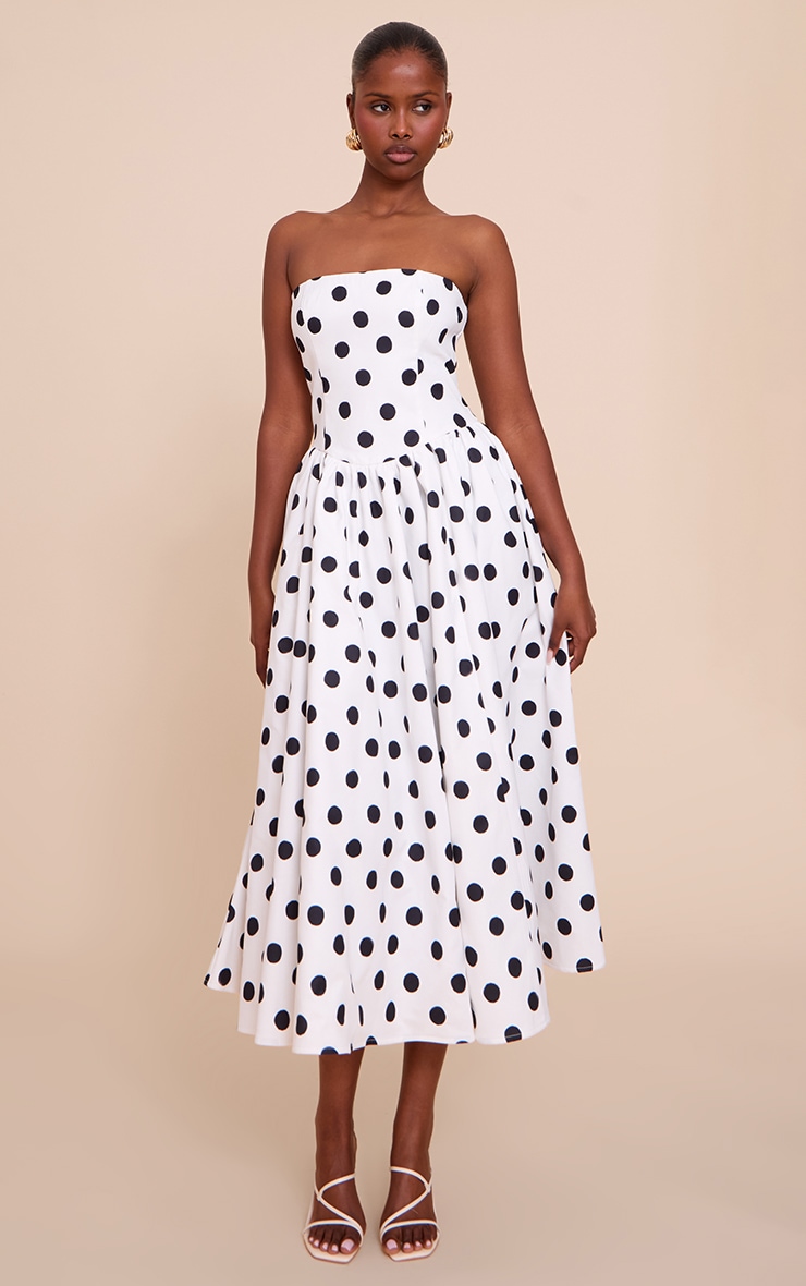 Monochrome Polka Dot Woven Bandeau Ruched Skater Midaxi Dress image 4