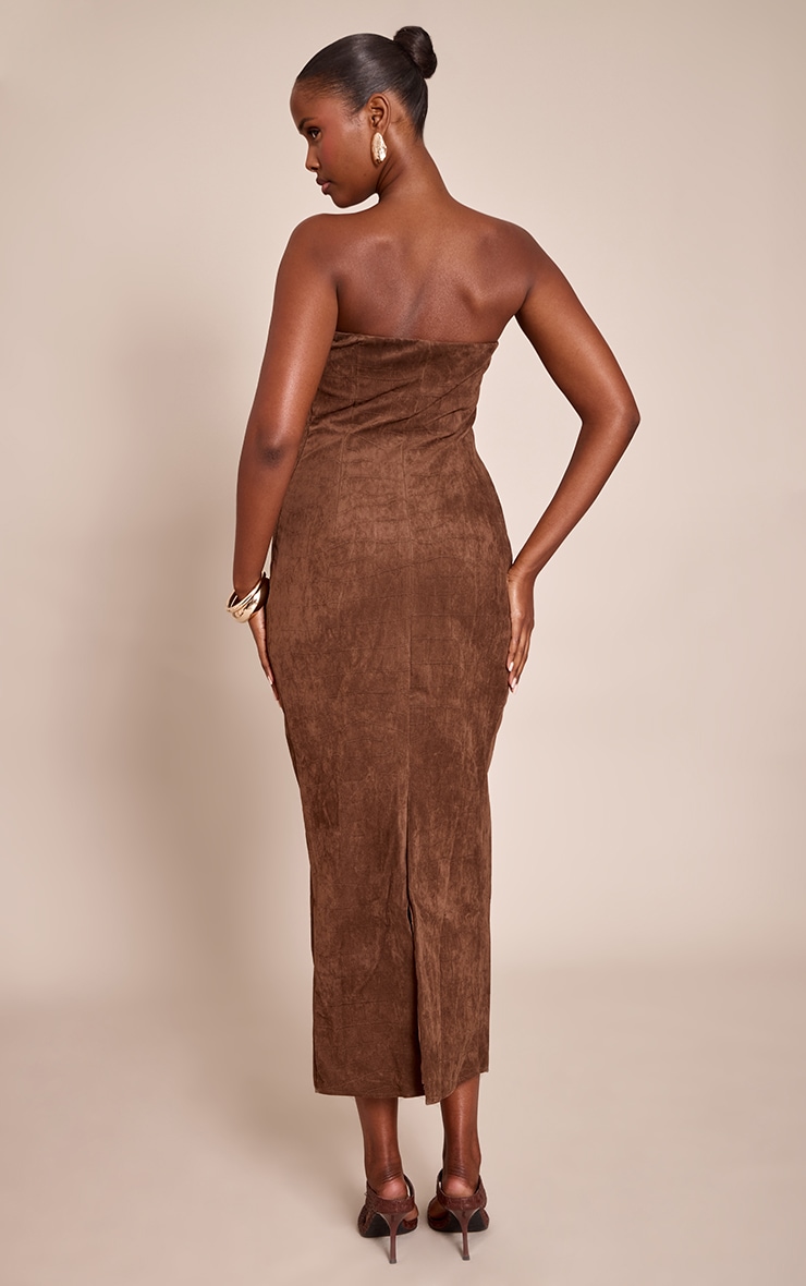 Chocolate Faux Suede Bandeau Bodycon Midaxi Dress image 2