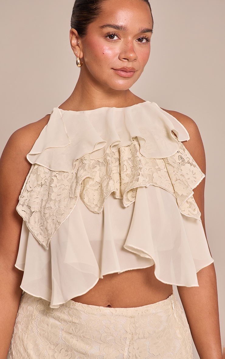 Shape Butter CREAM Chiffon Lace Mix Tiered Top image 4