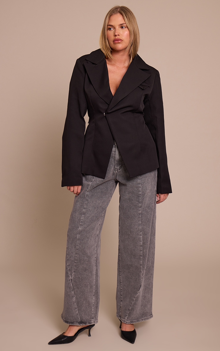 Shape Black Tailored Asymmetrical Cross Over Adjustable Waist Blazer image 3