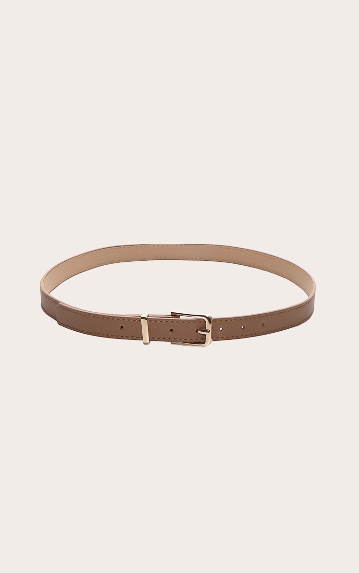 Ceinture fine camel à boucle dorée image 2
