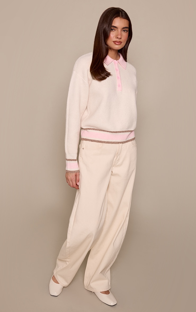 Brown Contrast Stripe Polo Neck Sweater  image 3