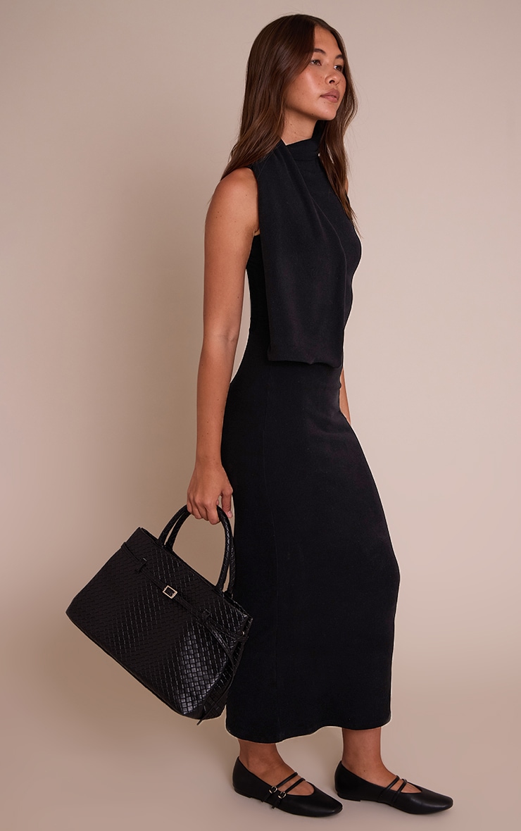 Black Wrap Neck Detail Maxi Dress image 3