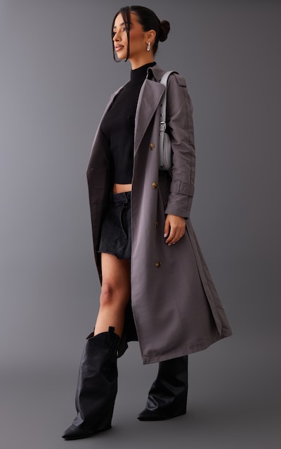 Petite Trench gris anthracite à taille nouée