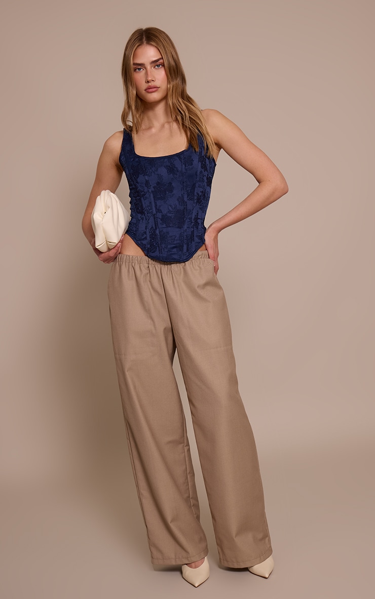 Navy Textured Satin Boned Dip Hem Longline Corset image 3