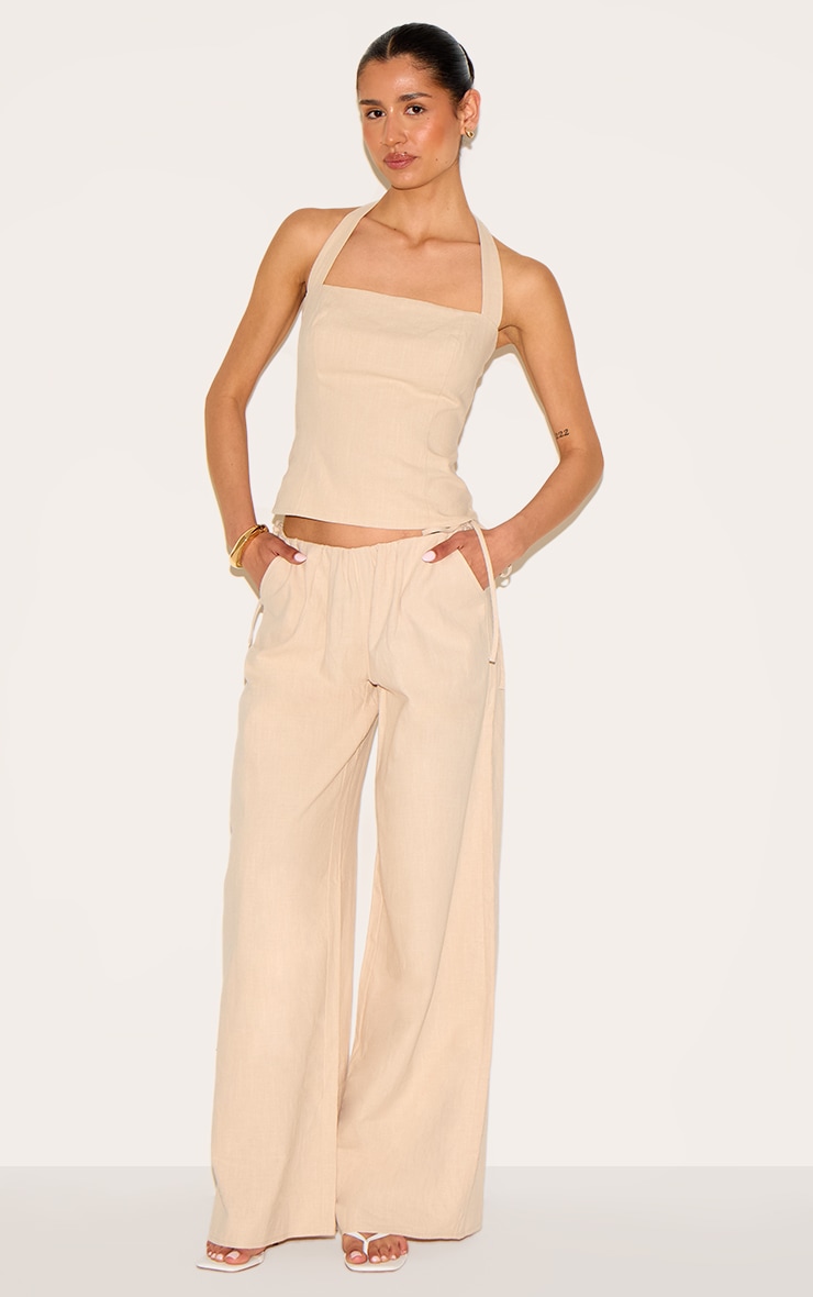 Tall Natural Premium Linen Look Halterneck Top image 3