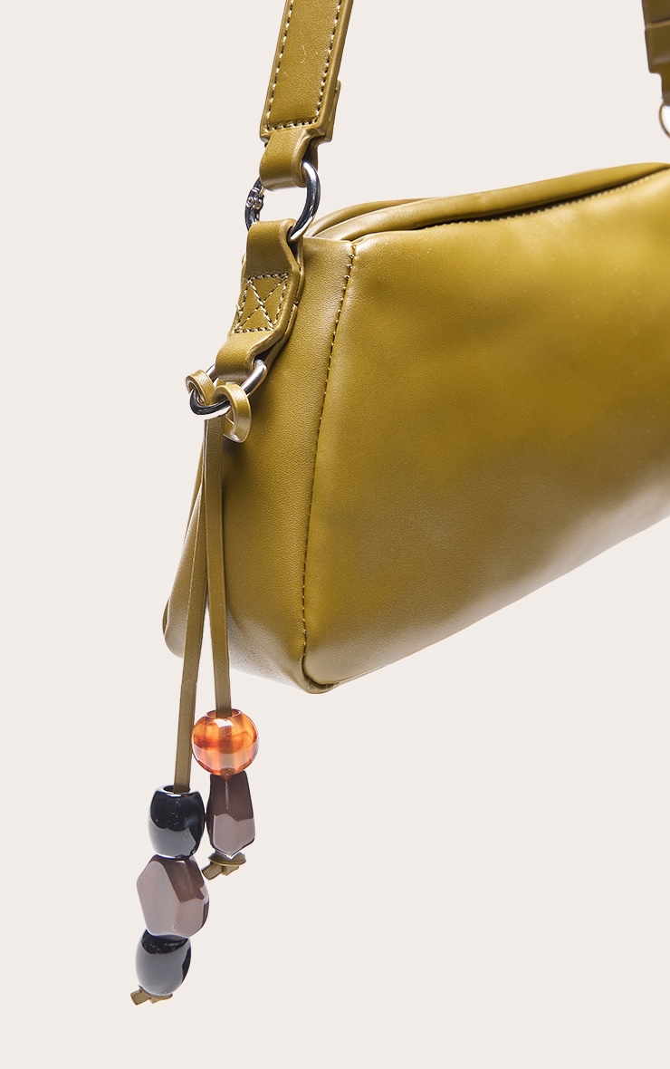 Olive PU Stone Trim Shoulder Bag image 4