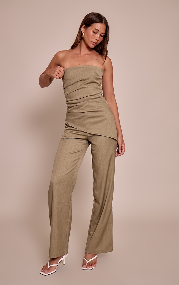 Sage Khaki Tailored Woven Bandeau Top image 3