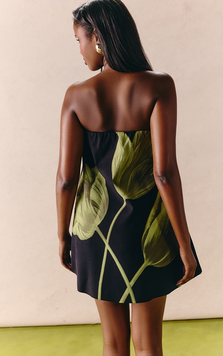 Black Floral Printed Woven A Line Mini Dress image 2