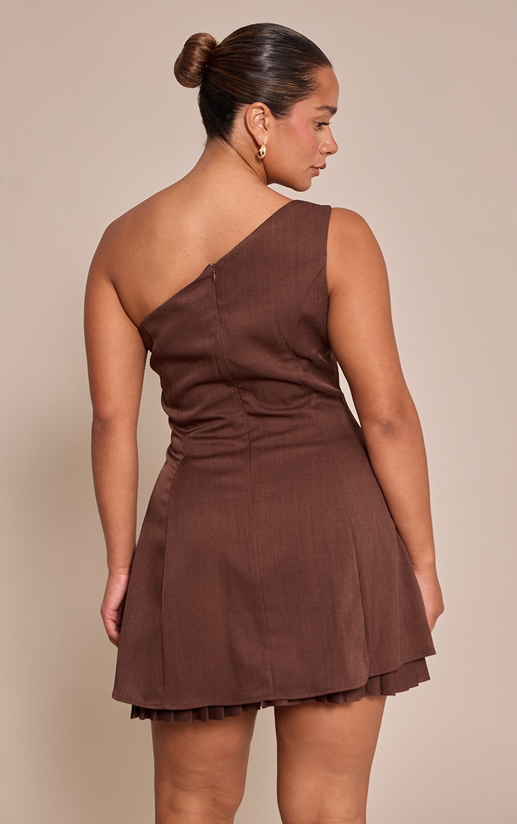Shape Chocolate One Shoulder Pleated Skirt Mini Dress image 2