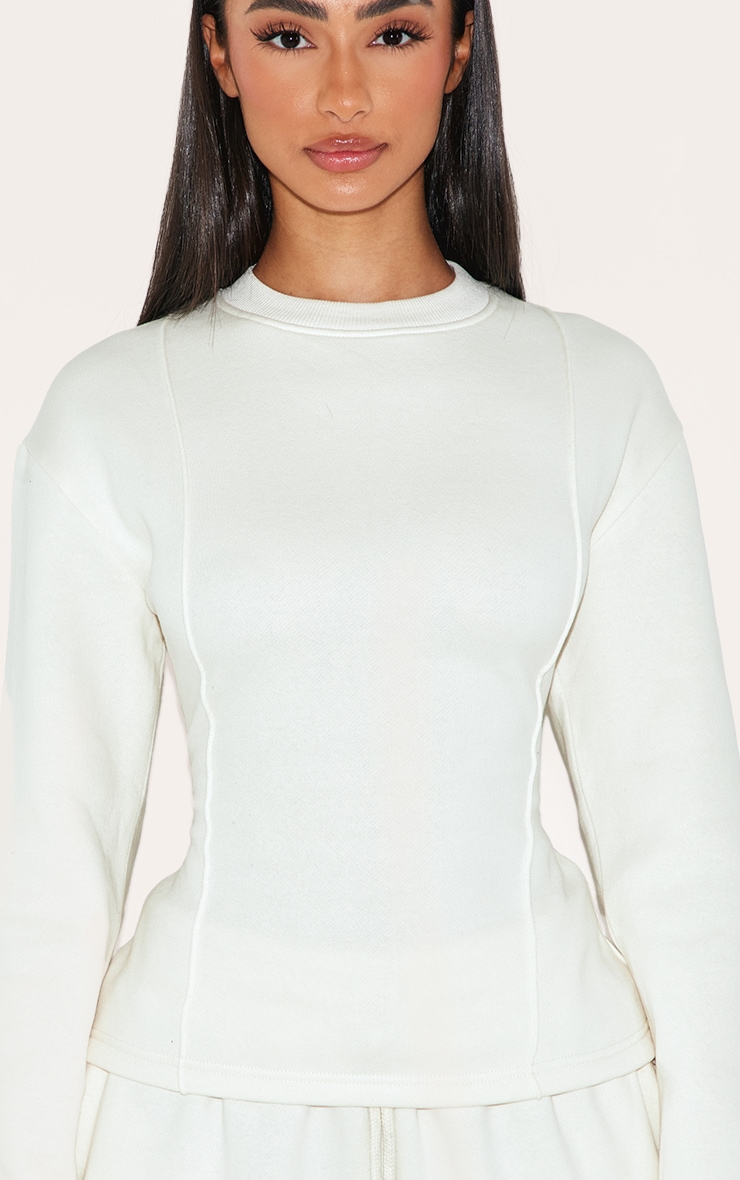 Petite Cream Long Sleeve Waist Cinched Sweatshirt | Petite