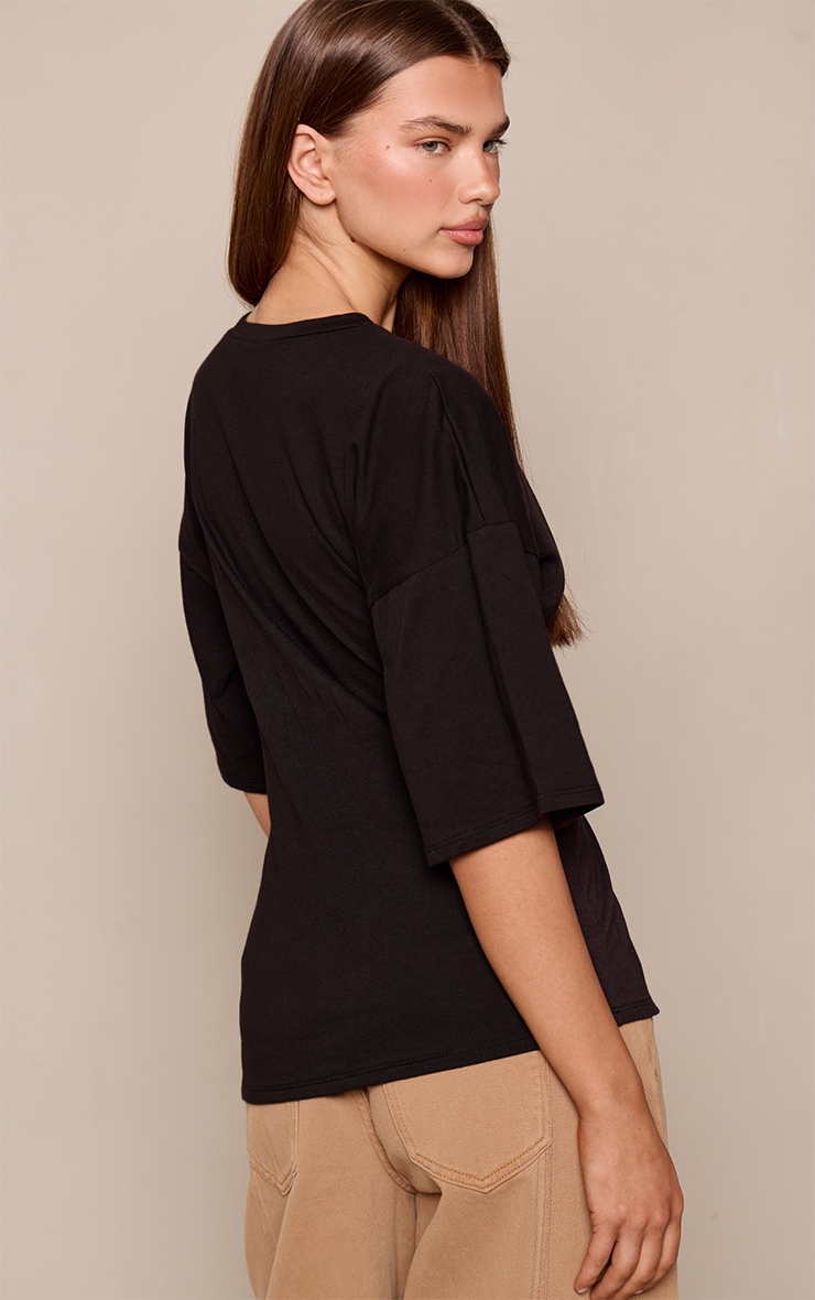 Black Cotton Trim Waist Detail Oversized T-Shirt image 2