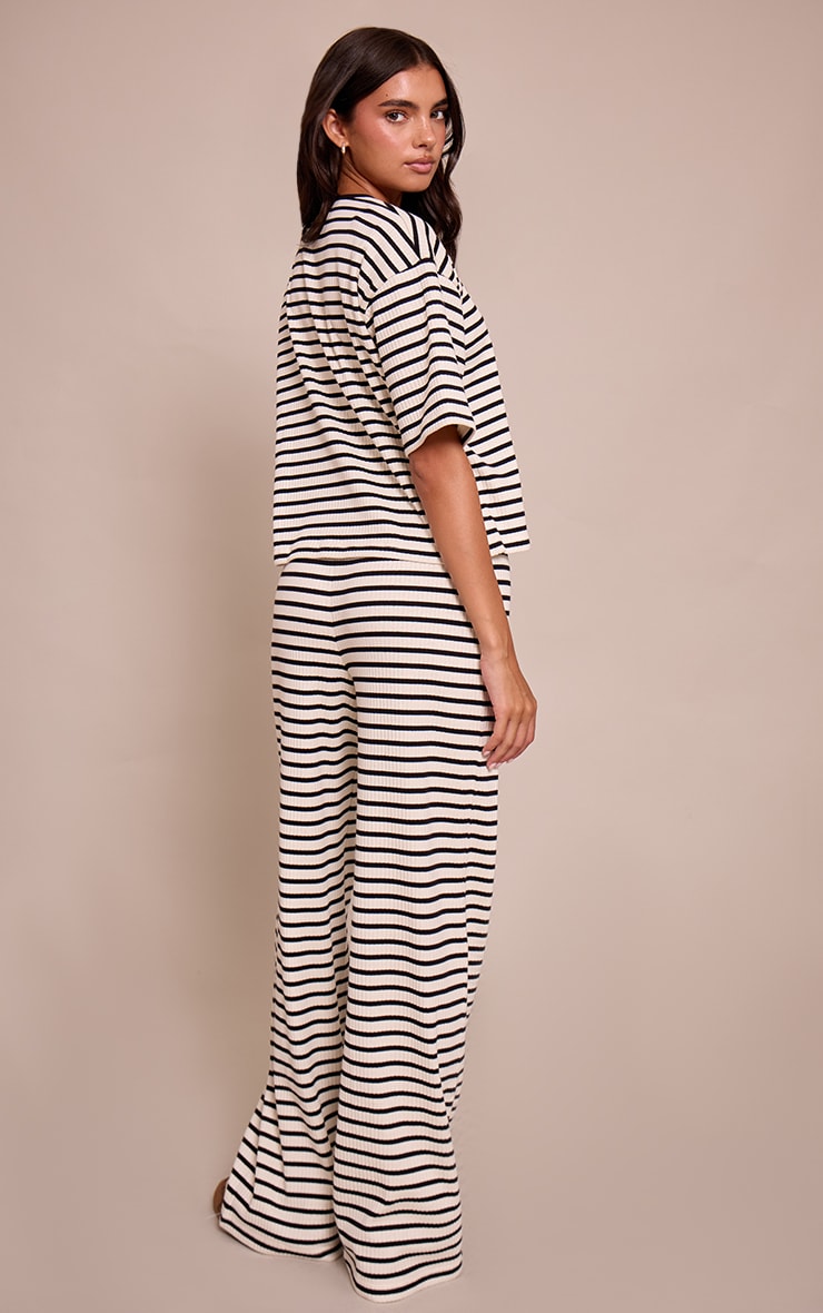 Cream Stripe Rib Wide Leg Pant image 3