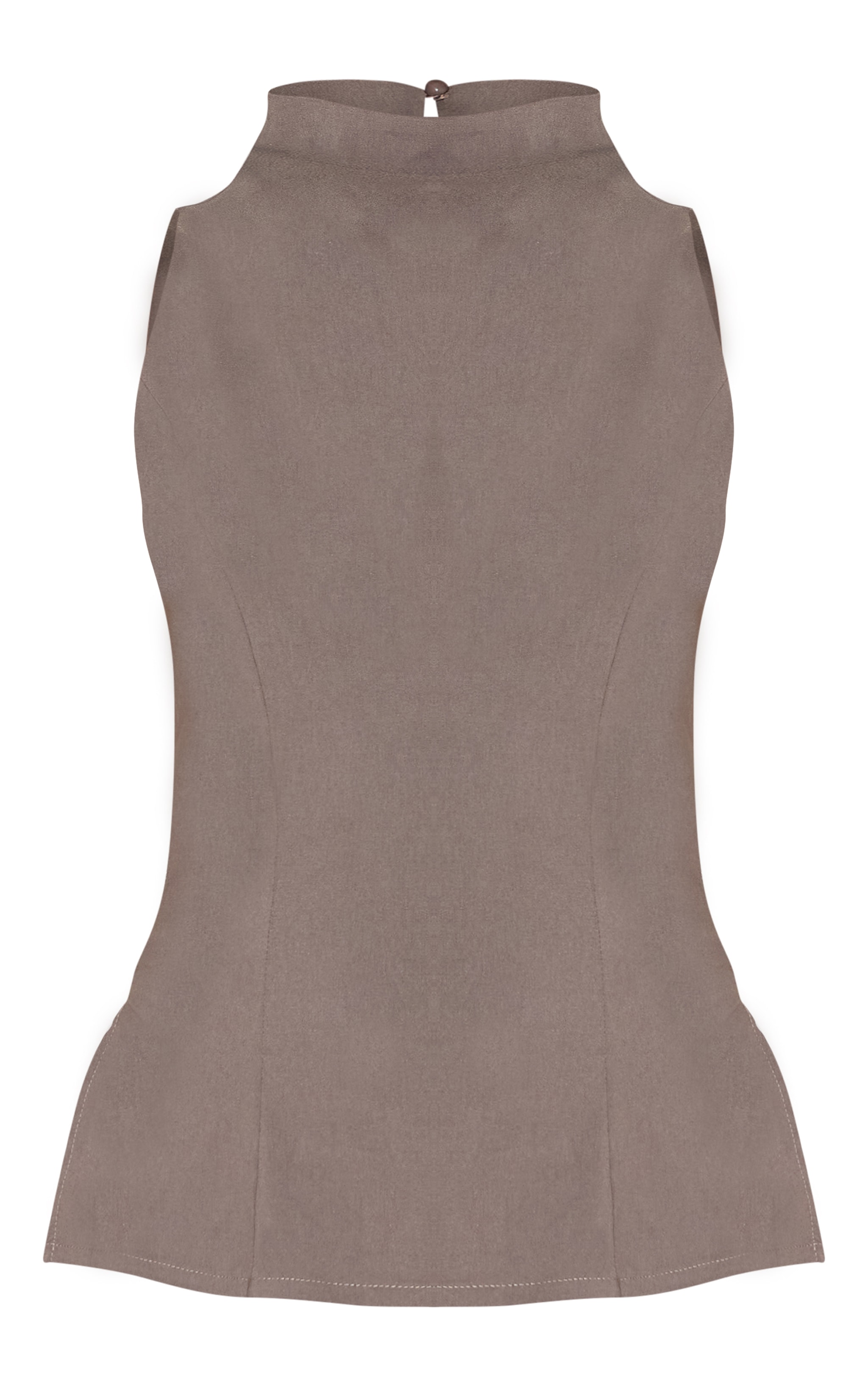 Mushroom Bengaline High Neck Waist Detail Long Top | Tops